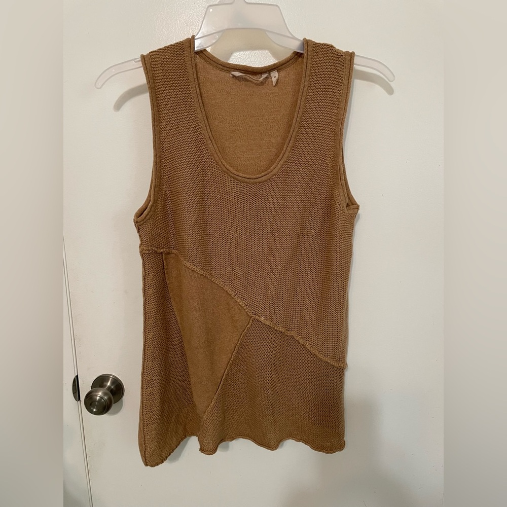 Soft Surroundings Camel Linen blend Contrasting Knit pullover Sweater vest Top M